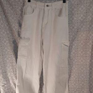 White Wide Leg Cargo Jeans